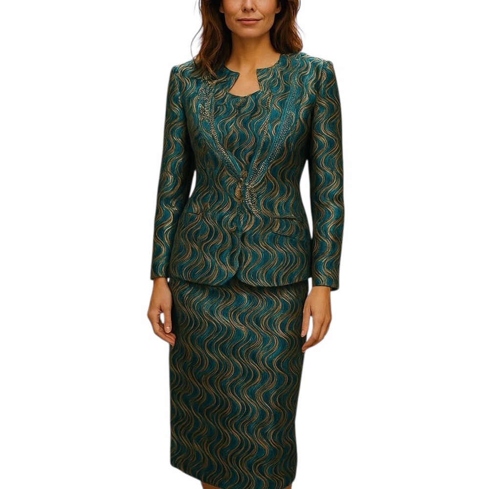 KB Stella Louise 2pc Suit. Blue/Gold. Sz 10.